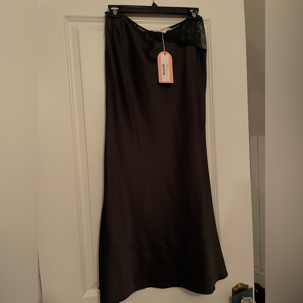NWT Mure+Grand Black Maxi Skirt with Lace Detail
